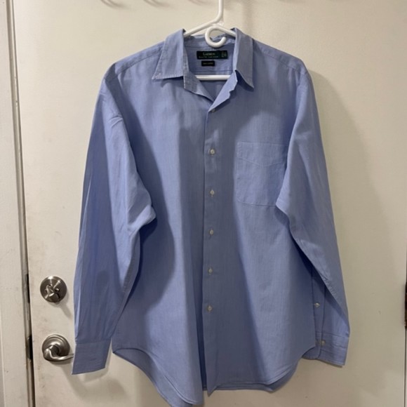 Ralph Lauren Blue & White Pin Striped Cotton Button Down LS Shirt Size 16 1/2 - Picture 3 of 9